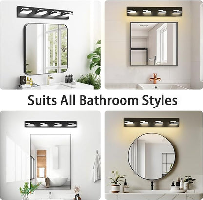 LED Modern Bathroom Vanity Light Fixtures 4-Light 28-inch 5CCT Dimmable Matte Black Vanity Lights for Bathroom Lighting Fixtures Over Mirror, with 360° Rotatable Acrylic Heads