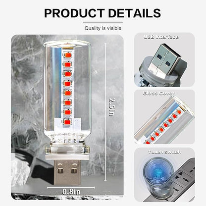 Mini USB Touch Control LED Ambient Light -4 Lighting Modes (Stable/dimmable SOS, Slow Flash, Breathing) Suitable for car interiors, Homes, Camping, and Party Decorations (Yellow)