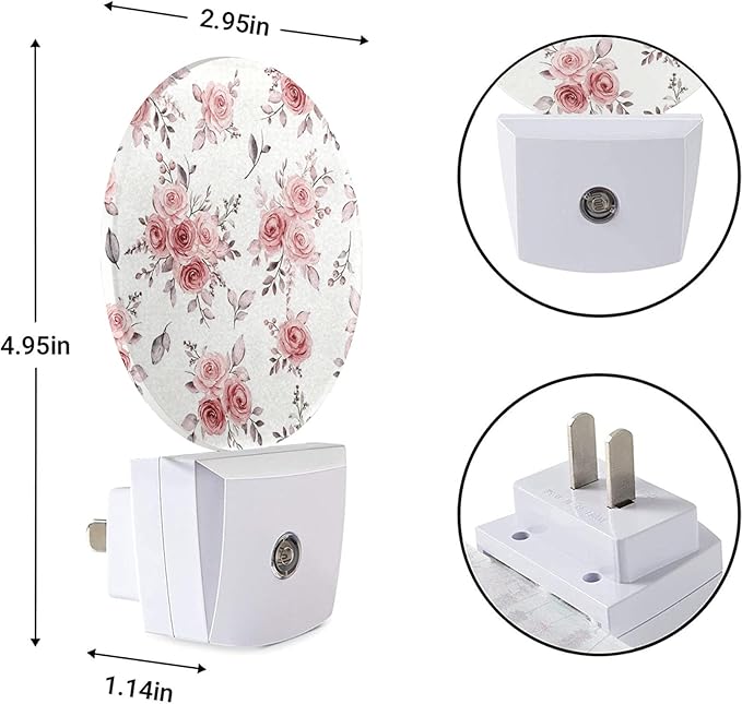 EKOBLA Pink Rose Night Light, Boho Blush Floral Plug into Wall with Dusk to Dawn Light Sensors, Warm Nightlights for Bedroom, Bathroom, Hallway, Kitchen, Gifts Ideal for Girls Women