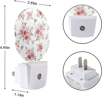 EKOBLA Pink Rose Night Light, Boho Blush Floral Plug into Wall with Dusk to Dawn Light Sensors, Warm Nightlights for Bedroom, Bathroom, Hallway, Kitchen, Gifts Ideal for Girls Women