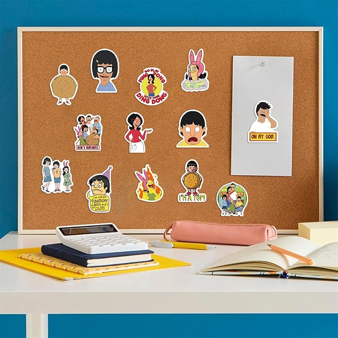 50pcs Bob's Burgers Stickers for Teens Adult, Waterproof Vinyl Cartoon Movie Decal for Water Bottle Skateboard Guitar Travel Case Bike Laptop,Car Bumper,Luggage,Phone (bob)