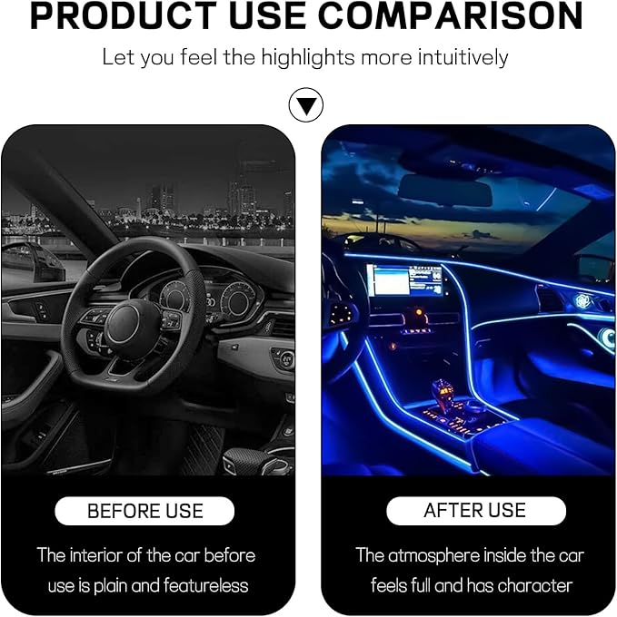 Car LED Strip Light, 12V 48 LED Interior Atmosphere Lights Under Dash Ambient Night Light, Auto Interior Decorative Lamp with Cigarette Adapter Plug, Car Accessories (Blue, Cigarette Lighter)