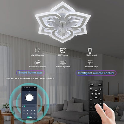 Ceiling Fan with Lights Low Profile Ceiling Fan with Lights Dimmable LED Fandelier 6 Speeds 3 Color White Fan for Bedroom Kids Room Living Room