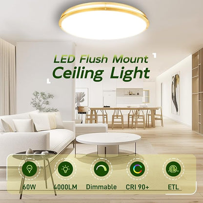 hykolity 32 Inch Oval LED Ceiling Light, 60W, 4000LM, 2700K/3000K/3500K/4000K/5000K Adjustable, Gold Finish Dimmable Flushmount Ceiling Light for Bedroom, Living Room