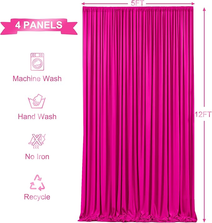 4 Panels Hot Pink Backdrop Curtains for Wedding Party Wrinkle Free Backdrop Curtain Drapes Fabric Decoration Fuchsia Photo Back Drop Cloth for Baby Shower Photography Stage Reception 20ft(W) x 12ft(H)