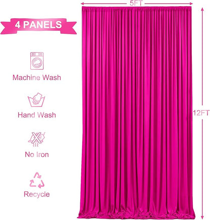 4 Panels Hot Pink Backdrop Curtains for Wedding Party Wrinkle Free Backdrop Curtain Drapes Fabric Decoration Fuchsia Photo Back Drop Cloth for Baby Shower Photography Stage Reception 20ft(W) x 12ft(H)