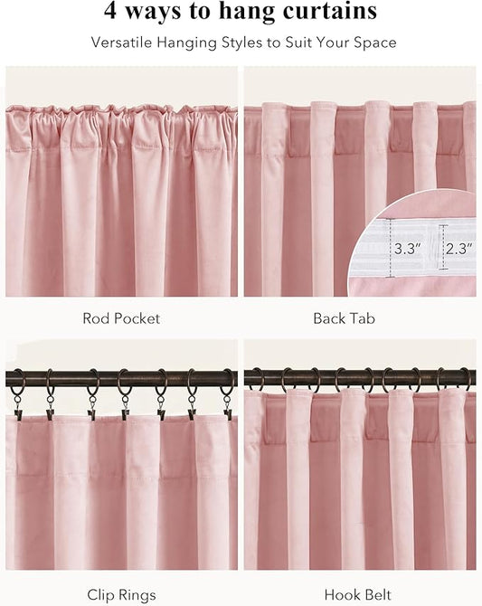 StangH Baby Pink Velvet Curtains 96 Inches Long, Room Darkening Super Soft Drapes with Rod Pocket Back Tab Styling for Living Room Bedroom, Thermal Insulated Window Treatment, W52 x L96 inch, 2 Panels