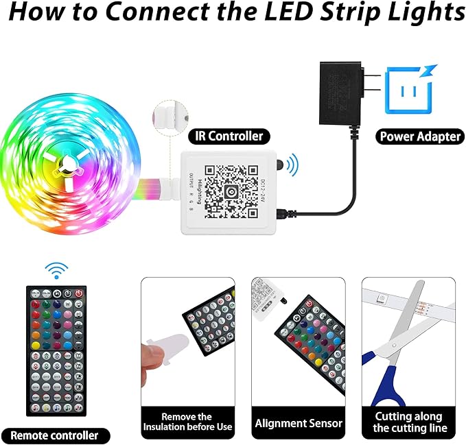 GANZQH 50FT Led Lights for Bedroom, Color Changing RGB Led Strip Lights Indoor, Music Sync Led Light Strip with Remote and App Control, DIY Led Lights for Room Home Decor Ambient Lighting (1 * 50FT)
