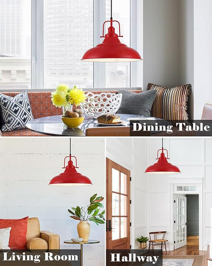 Red Pendant Light Kitchen Island,16 Inch Large Industrial Pendant Lights, Matte Red Pendant Lights, Vintage Farmhouse Pendant Light for Kitchen Island, Dining Room, Hallway (2 Pack)