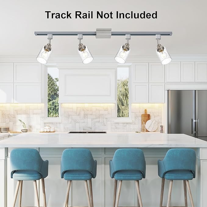 4 Pack H Track Lighting Heads Brushed Nickel Track Lighting Fixtures with Bubble Glass, Multi-Directional Rotating H Type Track Light Replacement Heads E26 Modern Spotlight for Kitchen Island
