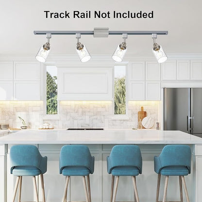 4 Pack H Track Lighting Heads Brushed Nickel Track Lighting Fixtures with Bubble Glass, Multi-Directional Rotating H Type Track Light Replacement Heads E26 Modern Spotlight for Kitchen Island