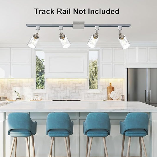 4 Pack H Track Lighting Heads Brushed Nickel Track Lighting Fixtures with Bubble Glass, Multi-Directional Rotating H Type Track Light Replacement Heads E26 Modern Spotlight for Kitchen Island
