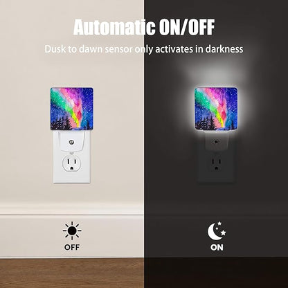 Northern Lights Night Light, Winter Forest Plug into Wall with Dusk to Dawn Light Sensors, Warm Nightlights for Bedroom, Bathroom, Hallway, Kitchen, Gifts Ideal for Boys Girls Women Men
