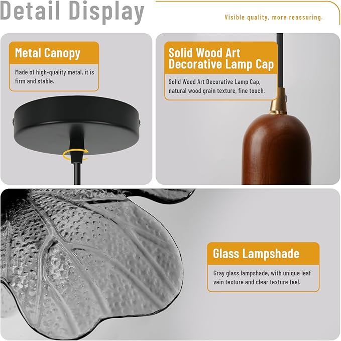 Light Gray Petal Glass Pendant Light Modern Mid Century Chandelier Height Adjustable Hanging Ceiling Light Fixture for Kitchen Island Dining Room Bedroom Living Room Hallway