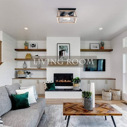 VILUXY Farmhouse Wood Flush Mount Ceiling Light Fixture - 2-Light Square Lamp for Hallway, Entryway, Dining Room, Kitchen - Light Wood Color