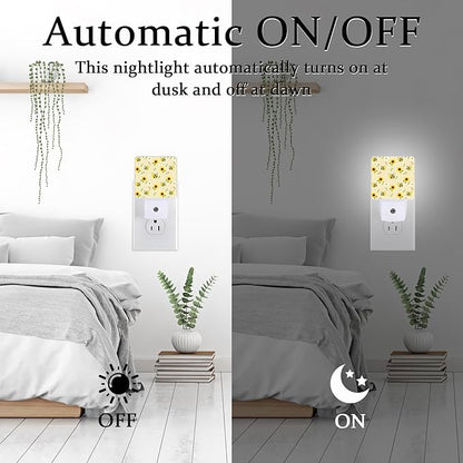 Cute Bee Sunflower Night Light, Plug-into Wall Nightlight Lamp with Dusk to Dawn Sensor, Led Lamp 0.5W Energy Efficient for Boys Girls Adults Home Decor