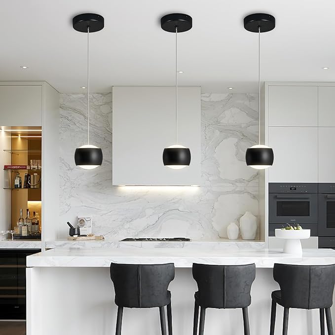Modern LED Dimmable Pendant Light fixtures,Mini Island Pendant Lighting for Kitchen Island Dinning Room,Bedroom,Bar, Kitchen Island Ceiling Hanging Light Fixtures(black-2-Pack)