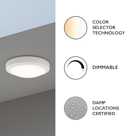 Design House 588160 Paxton Modern Integrated LED Disk Light Indoor/Outdoor Ceiling Flush Mount Dimmable with White Lens Shade for Bathroom Entryway Living Room, White, Satin Nickel