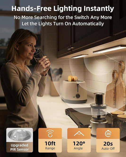 EZVALO Under Cabinet Lighting, 3500mAh Rechargeable Motion Sensor Light Indoor, 3 Color Temps, 5-Level Dimmable Magnetic Wireless Closet Lights for Kitchen, Pantry, Stairs (2 Pack)