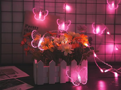 Butterfly Curtain Fairy Lights, 120LED Pink Twinkle String Lights with Romote, 8 Modes USB Powered Christmas Lights for Wedding, Bedroom, Party Decoration