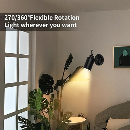 TISLYCO Black Wall Sconces Set of Two, Industrial Track Lighting Ceiling Spotlight, Matt Black Vintage Wall Mount Lights, Rotate Head Lamp for Indoor Living Bedroom Loft Cafe Bar