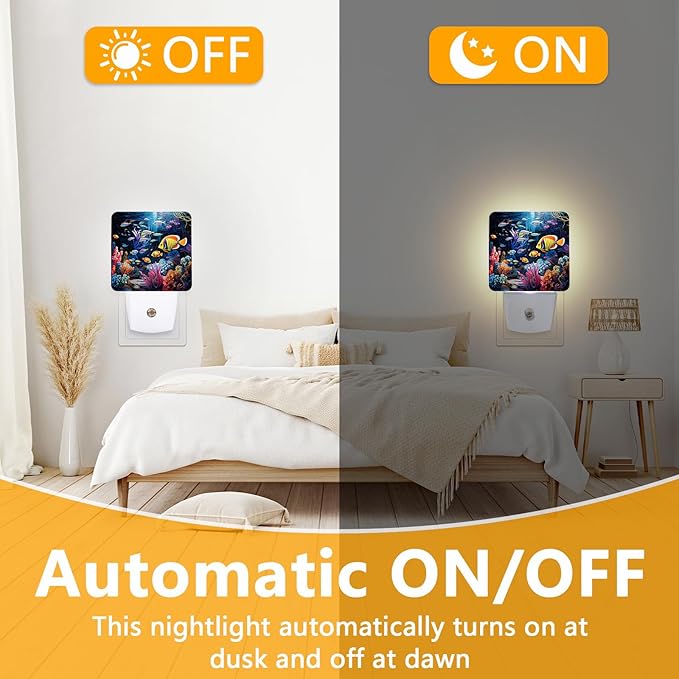 Underwater World Fish Night Light, Plug-into Nightlight White LED Lamp, Energy Efficient Decor Desk Lamp for Bedroom Hallway Stairs Bathroom