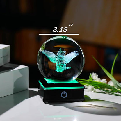 Qianwei Cat Memorial Angel Statue - 3D Crystal Engraved Office Decor - Remembrance Bereavement Sympathy Gift in Memory of Deceased Pets