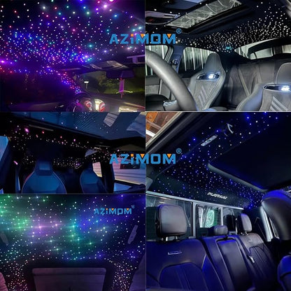 AZIMOM 4Port 36W Twinkle 1200pcs 0.03in 9.8ft Fiber Optic Starlight Headliner Kits 4Colors Light Source Sound Activated Remote APP Control Home Indoor Ceiling Car Headliner Decoration