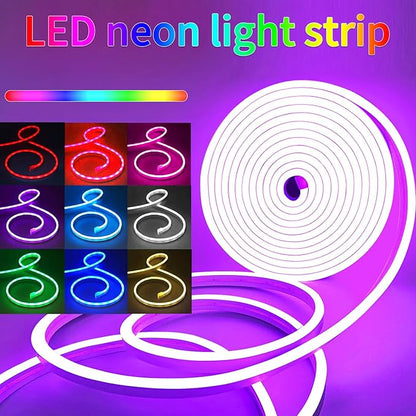 Neon Rope Lights，16.4ft RGB LED Strip Lights with App Control,Music Sync Flexible DIY Design,5V USB Powered Neon Lights for Bedroom,Gaming,and Party Decoration(with Adhesive Backing)