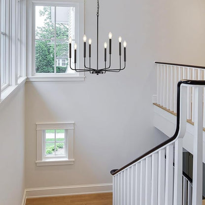 Modern Black Chandelier for Dining Room, 8-Light Metal Farmhouse Dining Room Light Fixtures Hanging Candle Chandelier Lighting for Kitchen, Living Room, Foyer, Entryway, Bedroom