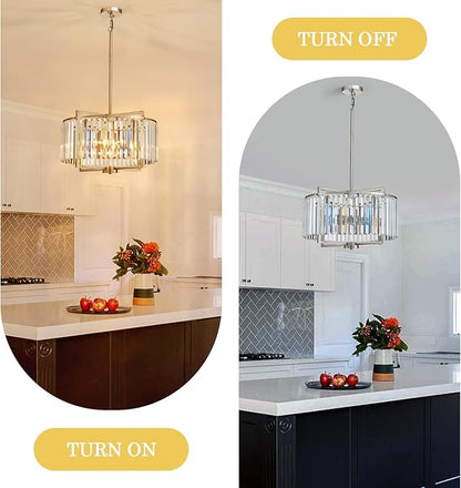 Crystal Dining Room Chandelier Light Fixture Modern Round Brushed Nickel Chandeliers for Kitchen Hallway Bedroom Foyer Living Room 5-Light 20 Inch Farmhouse Adjustable Height Hanging Light