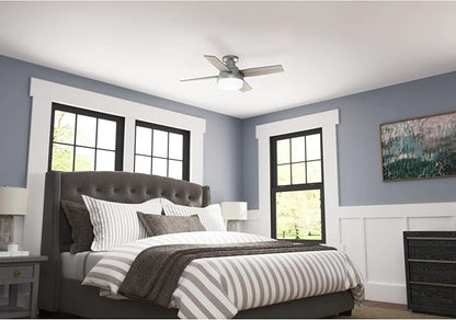 Hunter 44 inch Indoor Ceiling Fan with LED Light and Remote Control - Modern Ceiling Fan, Low Profile Mount, 4 Blades, For Bedroom, Living Room, or Kitchen, Quiet - Dempsey 51757, Matte Silver