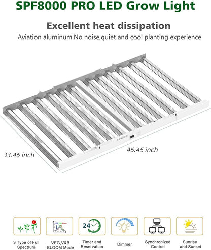2024 New SPF8000 PRO 800W LED Grow Light 6x6ft Coverage with Veg & Bloom Dimmer Timer Full Spectrum Grow Lamps for Indoor Plants Seeding Flowering LED Plant Light Fixture