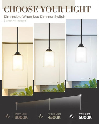 TENGXIN Modern Pendant Light, Matte Black Pendant Lights Kitchen Island,Farmhouse Pendant Lighting for Dining Room Bedroom Bar Office 2Pack,TXPLBK02-2PK