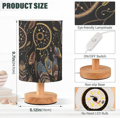 Table Lamp Native American Indian Dream Catcher Magic Ethnic Dreamcatcher Nightstand Lamp with Wood Base Fabric Lamp Shade Bedside Desk Lamp for Living Room Bedroom Kids Room Office