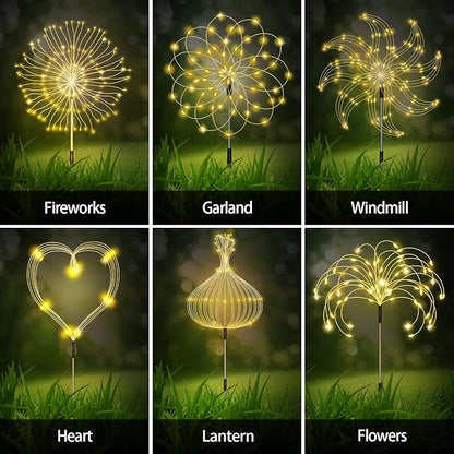Maleyt 6 Pack Solar Garden Lights, Firework Lights, Decorative, 8 Lighting Modes with Remote 120 LED Twinkling Waterproof Landscape Outdoor Decor, for Pathway Backyard Walkway Patio (Warm White)