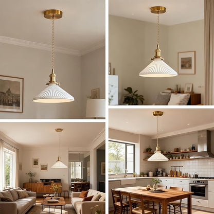 Ceramic Pendant Light, Minimalist Pleated Modern Pendant Light, Kitchen Island Bedroom Dining Room Bar Pendant Lighting
