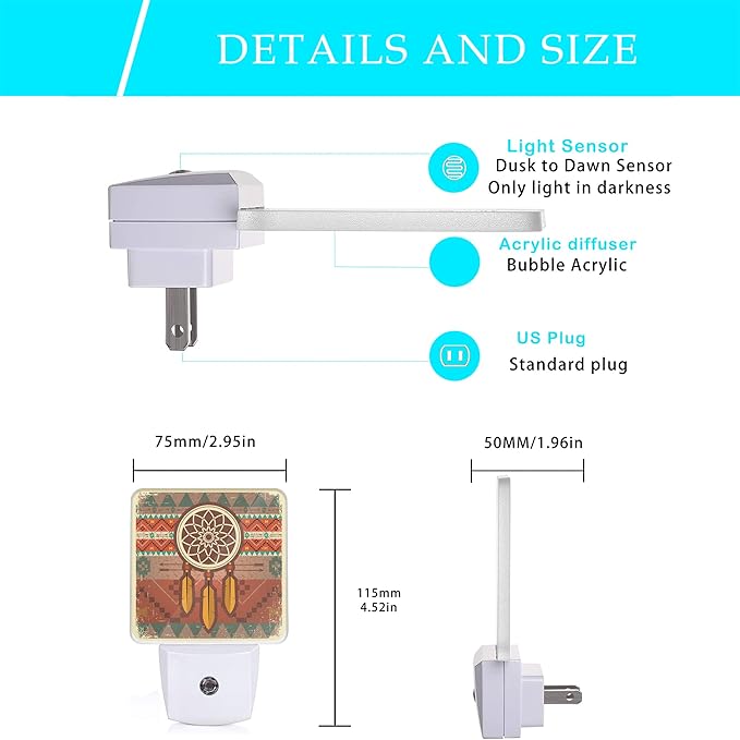 Dream Catcher Night Light,Ethnic Ornament Plug-in Night Lights with Dusk-to-Dawn Sensor for Stairway/Hallway/Bedroom 0.5W Sleep Friendly lamp for Women/Girls/Boys Gift