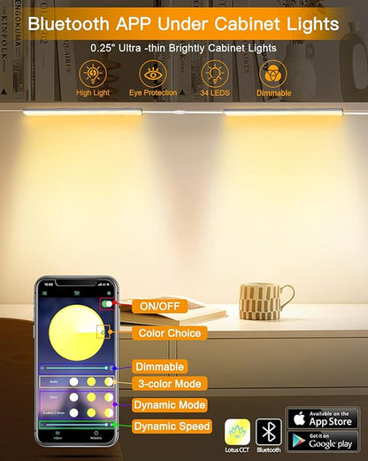 Daymeet Dimmable 12 Inch Ultra Thin Under Cabinet Lighting, Under Cabinet Lights Plug in, Multi-Color Super Bright LED Lights Bar Under Counter Lights Indoor for Kitchen, Shelf, Closet, Desk (3 Pack)