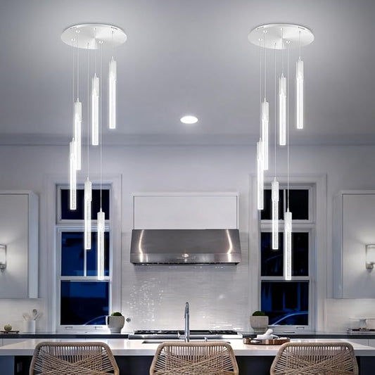 Flashing God 6-Lights Modern Crystal Chandelier for Foyer Silver Stairway Chandeliers Bubble Pendant Light Kitchen Island Flush Mount Chandelier for Living Room Dining Room