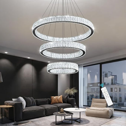Modern Crystal Chandelier 55W Dimmable LED Chandeliers with Remote Luxury Height Adjustable Pendant Lighting for Living Room Dining Room Black