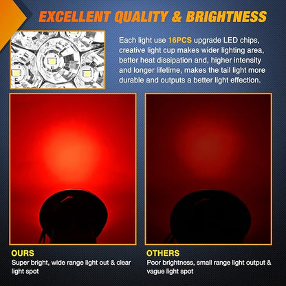 Nilight 2PCS 4 Inch Round Red White LED Trailer Tail Lights 16LEDs Flush Mount Grommets IP67 Waterproof Stop Brake Running Reverse Light for Trucks Trailers RV