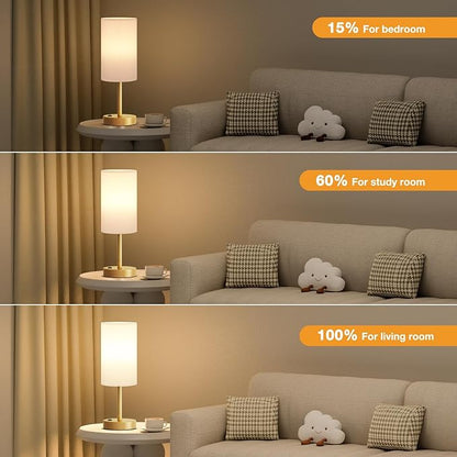 Fenmzee Gold Nightstand Bedroom Lamp - 3 Way Dimmable Bedside Lamp USB C A Charging Ports and AC Outlet, Small Table Lamp Linen Lampshade for Office Desk