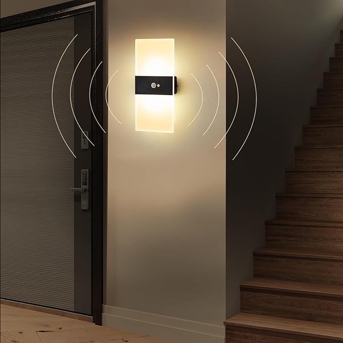 Motion Sensor Wall Light, Battery Operated Wall Sconce, Rectangle LED Wall Lights for Room Decor, Dimmable, Rechargeable, Small Night Lights for Hallway Stairway Porch Closet, 2-Pack