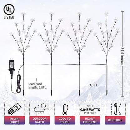 Brightown Snowflake Pathway Lights, 4 Packs Christmas Yard Decor, Small Christmas Tree with Lights, Blue and White