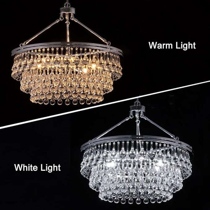 TOCHIC Modern Crystal Chandelier for Dining Room, 24 inch Chrome Chandeliers Light Fixtures Ceiling Hanging Crystal Pendant Lighting for Living Room, Kitchen Island Light, Bedroom Chandelier, 3 Tiers