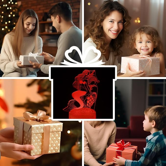 Mermaid Night Light Gifts for Girls, 3D Illusion 16 Color Change Decor Bedside Lamp with Remote and Smart Touch, Gifts for Christmas Birthday Kids