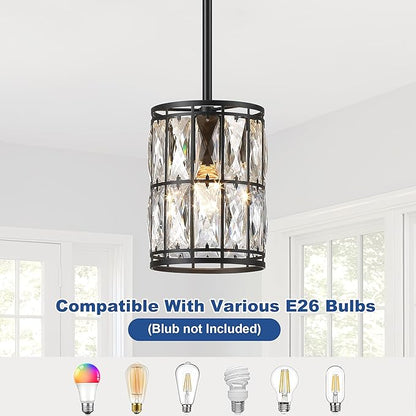 Modern Crystal Pendant Light Fixture 3-Pack Matte Black Finish Hanging Lighting Crystal Chandelier for Living Room, Kitchen, Hallway