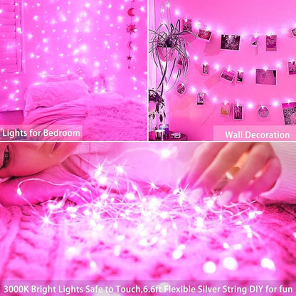 SmilingTown 15 Packs 20 Led Pink Fairy String Lights Battery Operated 6.6ft Silver Wire Firefly Starry Lights Waterproof for Bedroom DIY Table Bottle Wedding Valentine's Day Party Decor