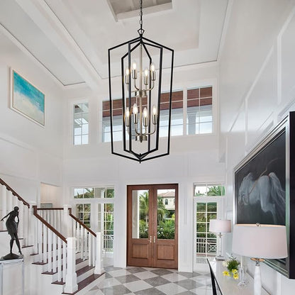 Lanhall 8-Light Lantern Tired Farmhouse Ceiling Hanging Light Black Chandelier Metal Modern Pendant Light Fixtures for Kitchen Island Dining Room Living Room Foyer Entryway-Brushed Nickel